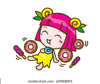 girl kids cartoon collection Vector illustration