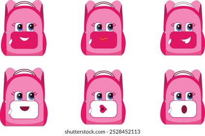 Girl kids funny comic cartoon school bag vector illustration.