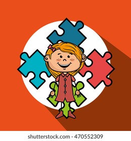 girl kids puzzle icon vector illustration graphic eps 10