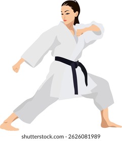 girl in kimono doing karate sport
