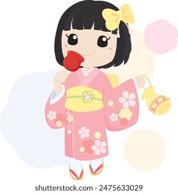 Girl in Kimono Eating Candy Apple