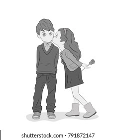 Little Girl Kissing Boy On Cheek Stock Illustrations Images Vectors Shutterstock