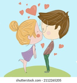 girl kisses boy and shy on valentine's day