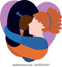 Girl kissing valentine's day, true love, girls love vector, minimalism 