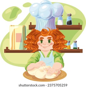 girl in the kitchen is getting ready for cooking