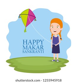 girl with kite to celebrate makar sankranti festival