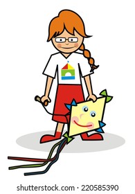 girl and kite, vector icon