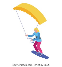 Girl kitesurfing icon isometric vector. Wind surf. Active speed