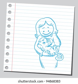 Chica y gatito