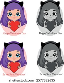 girl in a kitten costume congratulates on valentine's day
