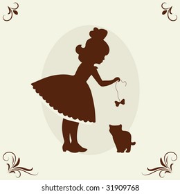 Girl and kitten. Vector illustration.