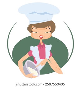 Girl kneads dough. Funny people. Illustration concept template for website, web landing page, banner, presentation, social, poster, promotion or print media.