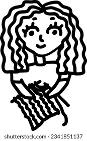 Girl with Knitting Sketch Icon