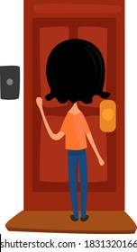 Girl knocking on the door, illustration, vector on white background