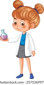 Girl in lab coat with a flask