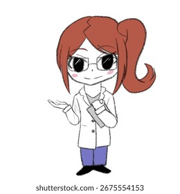 a girl with a lab coat is having papers