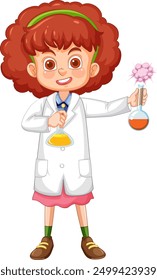 Girl in lab coat holding beakers