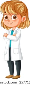 A girl in a lab coat smiling confidently