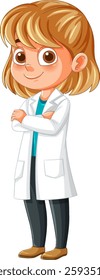 A girl in a lab coat smiling confidently