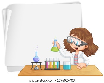 GIrl in laboratory note template illustration