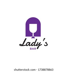 girl lady with wine glass vector logo design for restaurant or bar company