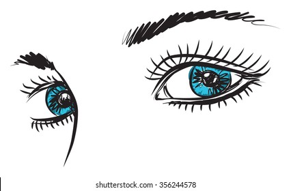 girl lady woman blue eyes illustration