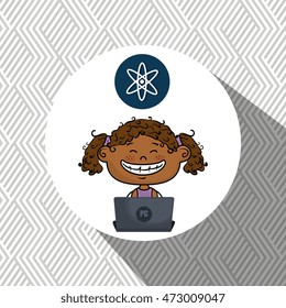 girl with laptop and atom idea. vector illustration design