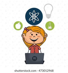 girl with laptop atom idea. vector illustration design