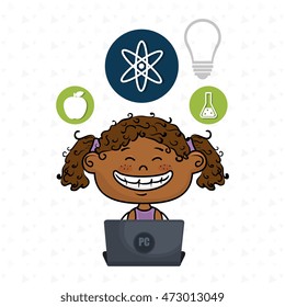 girl with laptop atom idea. vector illustration design