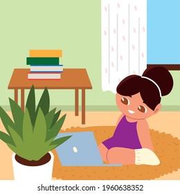 girl with laptop and books