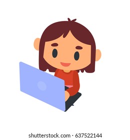 Girl and laptop cartoon design. Vector illustration