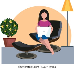 Girl with laptop. Comfortable workspace 