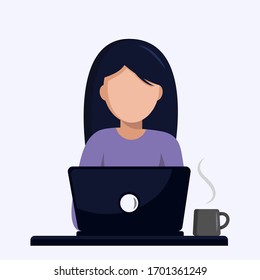 Girl with laptop. Concept illustration for working, education, work from home. Vector illustration in flat style