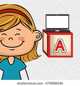 girl laptop cube icon vector illustration design