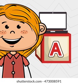 girl laptop cube icon vector illustration design