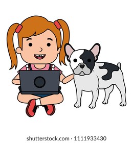 girl with laptop and cute dog