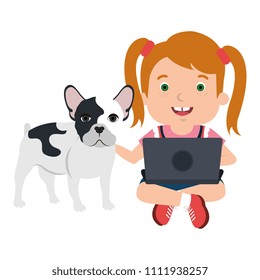girl with laptop and cute dog