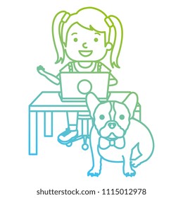 girl with laptop and cute dog