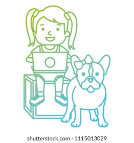girl with laptop and cute dog