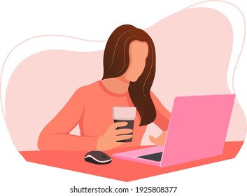 Girl and Laptop Flat Vector Character Art