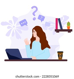 The girl at the laptop freelancer or the concept of online learning, home office, manager, programmer.