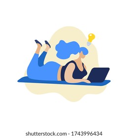 Girl with a laptop lies on a sofa. Freelancer. Remote work. Vector illustration-02
