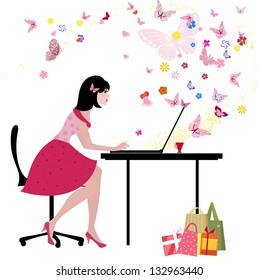 Girl with laptop likes to communicate
