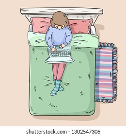 Girl Laptop On Bed Comic Style Stock Vector (Royalty Free) 1302547306 ...