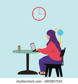 girl with laptop sitting on the chair.flat illustration