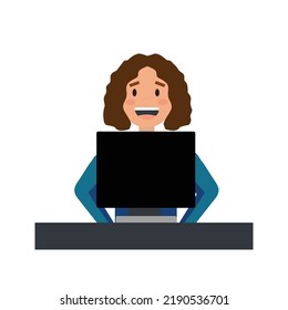 Girl with laptop. Vector Art. Icon
