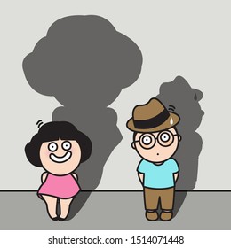 A Girl With Larger Shadow Than Her Lover Boy. Woman Power Concept Card Character illustration