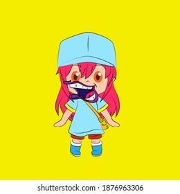 girl laughing out loud, streetwear or t-shirt design