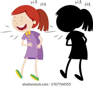 Girl laughing with its silhouette illustration