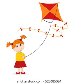 girl launching kite - vector illustration, eps
